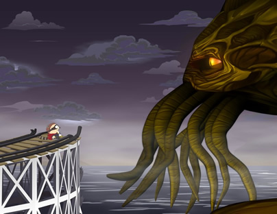 Frame from 'South Park' Cartman speaks to Cthulu