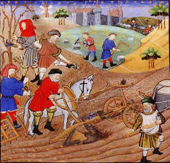 Painting of peasant farming from 'Le Regime des Princes' by Gilles de Rome, painted in 1279