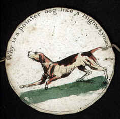 Other side of a thaumatrope showing dogs