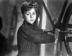 Scene from Bicycle Thieves, Bruno and bicycle