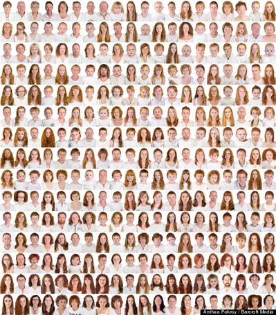 a chart showing several hundred faces of different colors and other characteristics