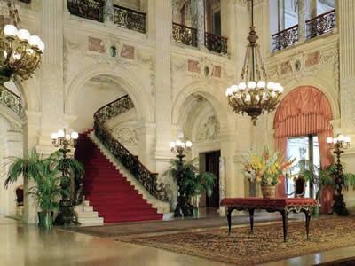 Main hall of The Breakers, the Vanderbuilt 'summer cottage' in Newport, RI