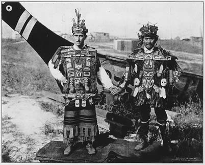 Two Kwakwaka'wakw men at the turn of the 20th century