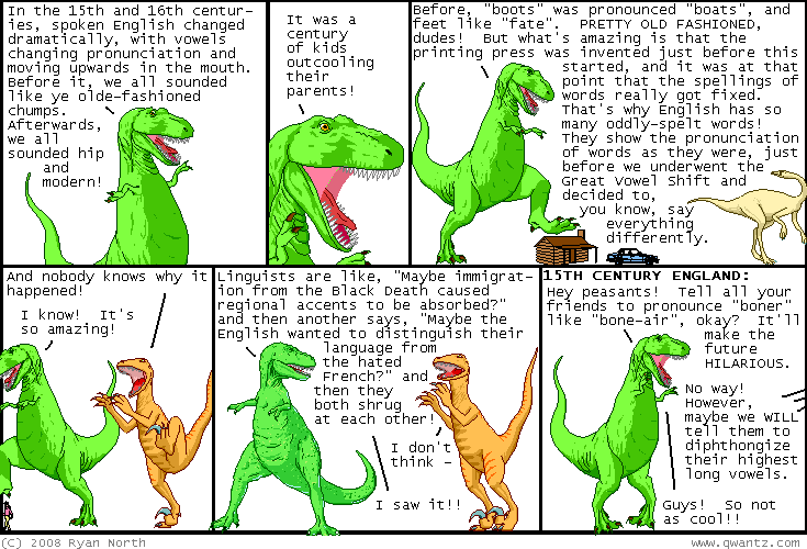 Dinosaur Comics, Great Vowel Shift
