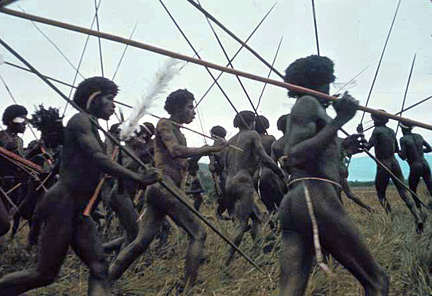 Papua New Guinea warfare among the Dani, still from the film Dead Birds